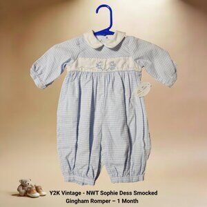 Y2K Vintage - NWT Sophie Dee Smocked Gingham Romper – 1 Month